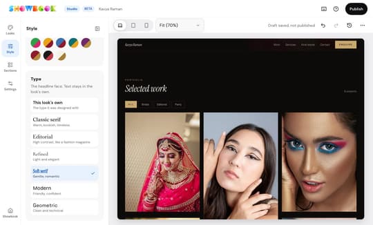 Choosing a look, colour and type in Studio