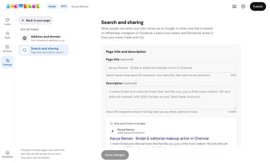 Search and sharing in Studio's settings